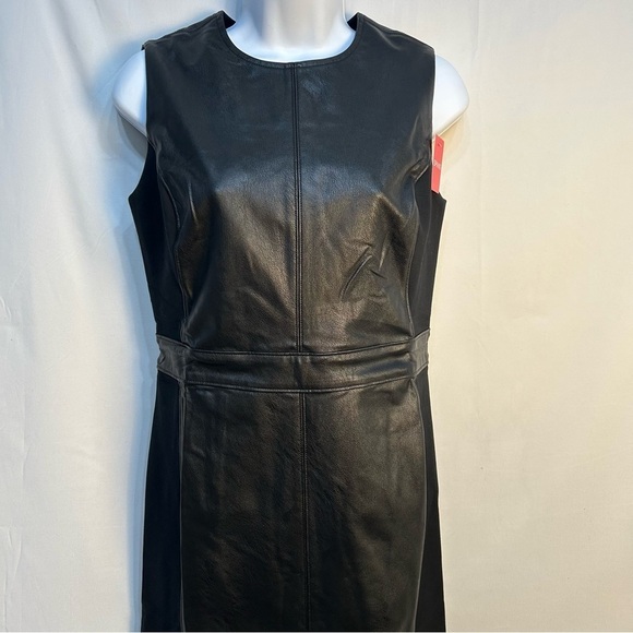 Spanx Faux Leather Combo Fitted Dress Knee Length Sophisticated Classy Size S - Picture 15 of 16